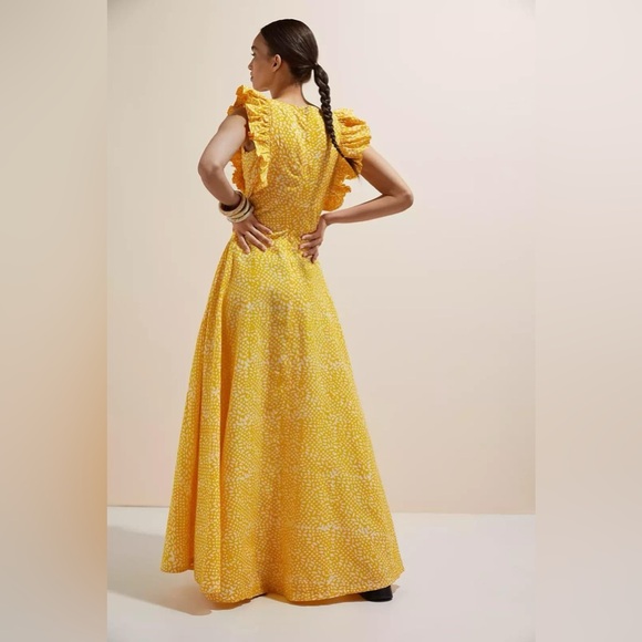 NWT Sika x Anthropologie size 8 marigold yellow dot maxi dress with pockets - Picture 4 of 10